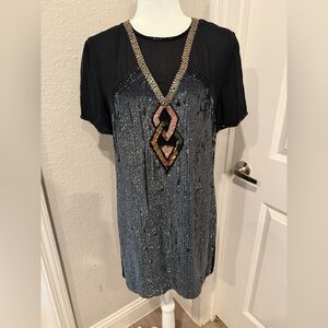 French Connection Art Deco Sequin Mini Dress Sz 10 Cocktail
